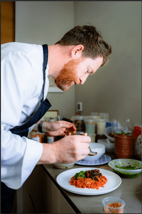 Prep Kitchen chef Paul Mason blends the complex spices which define the Prep Kitchen Anthony Joshua meal prep range
